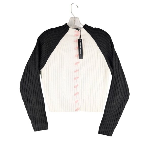 Central Park West Sweater Womens Small Black/White Bobbie Whipstitch Mock Neck - Picture 1 of 7